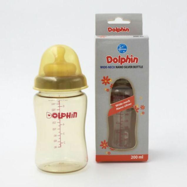 Bình sữa nano cổ rộng Dolphin ( tặng 1 núm ti sillicon siêu mềm) 200ml