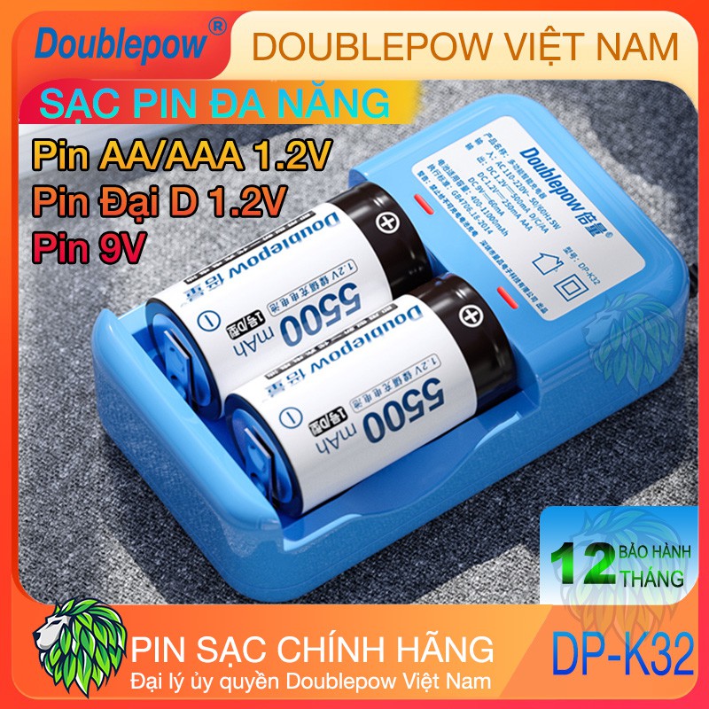 Pin Sạc Đa Năng 2A/3A/9V/D - Bộ Sạc 2 Pin Đại D DP-K32  - Bộ Sạc Pin Đa Năng Báo Đèn Khi Pin Đầy - Pin D Sạc Cho Bếp Ga