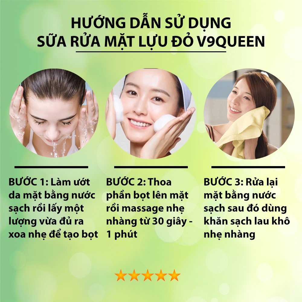 Sữa rửa mặt làm sáng da và dưỡng ẩm V9Queen, chiết xuất lựu đỏ làm sạch sâu 50g - 100g