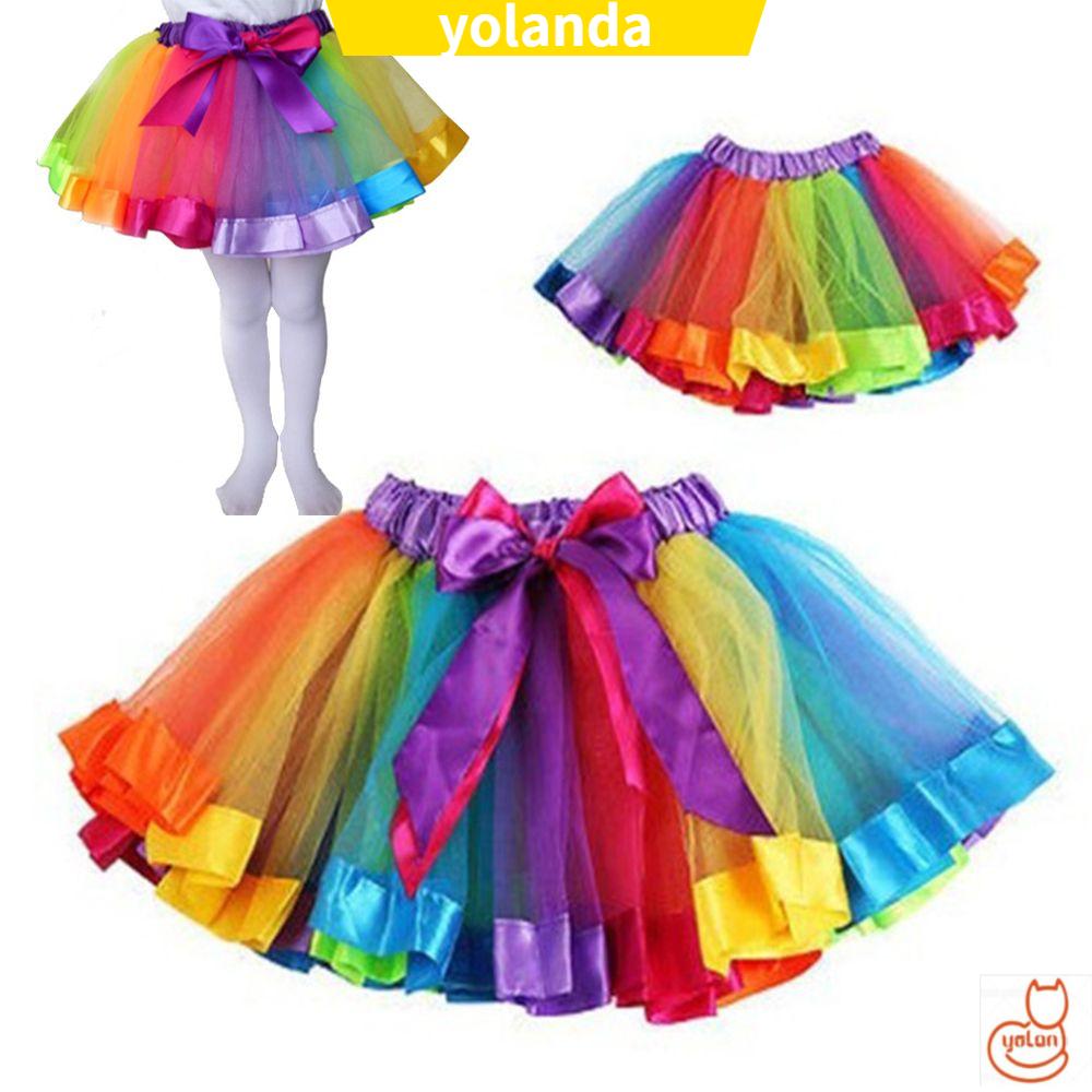 ☆YOLA☆ Fashion Rainbow Tutu Skirt Multicolor Princess Tulle Dance Dress Gift Party Cute Baby Girl Toddler