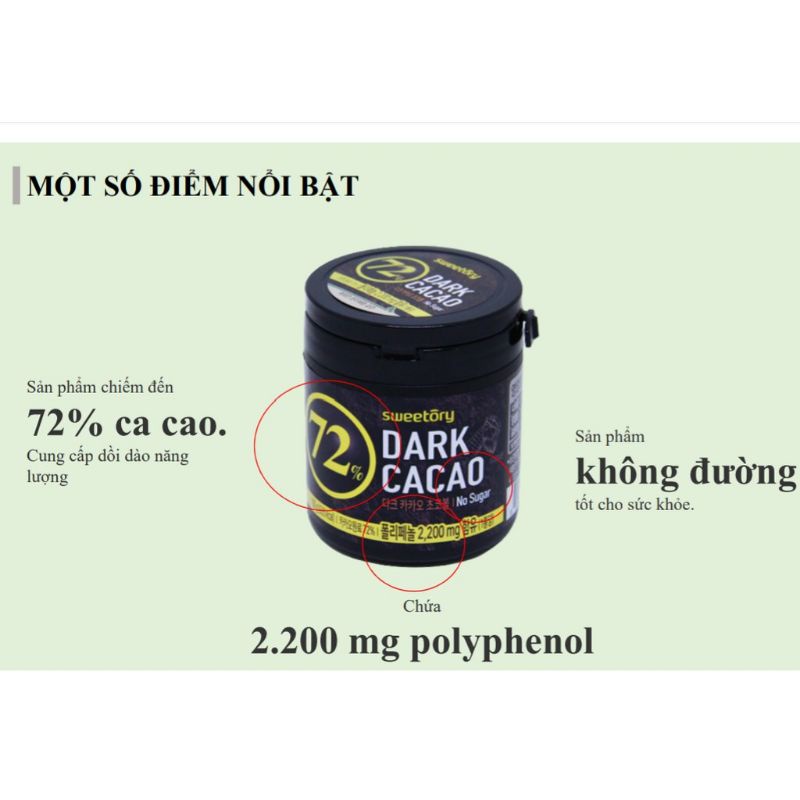 Socola đen không đường Dark Cacao hủ 100g