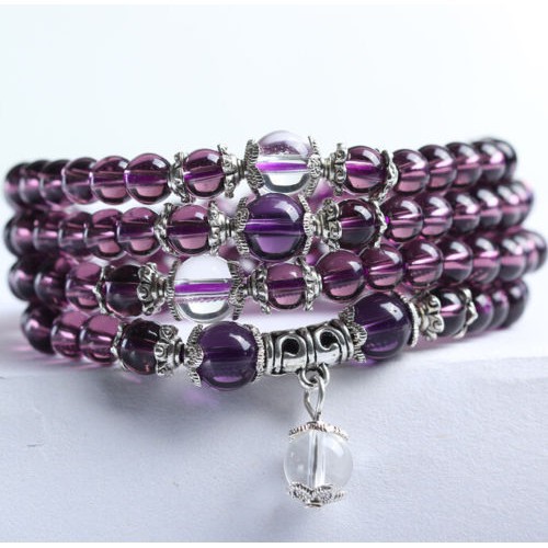 1 x 6mm Buddhist Amethyst 108 Prayer Beads Bracelet Necklace