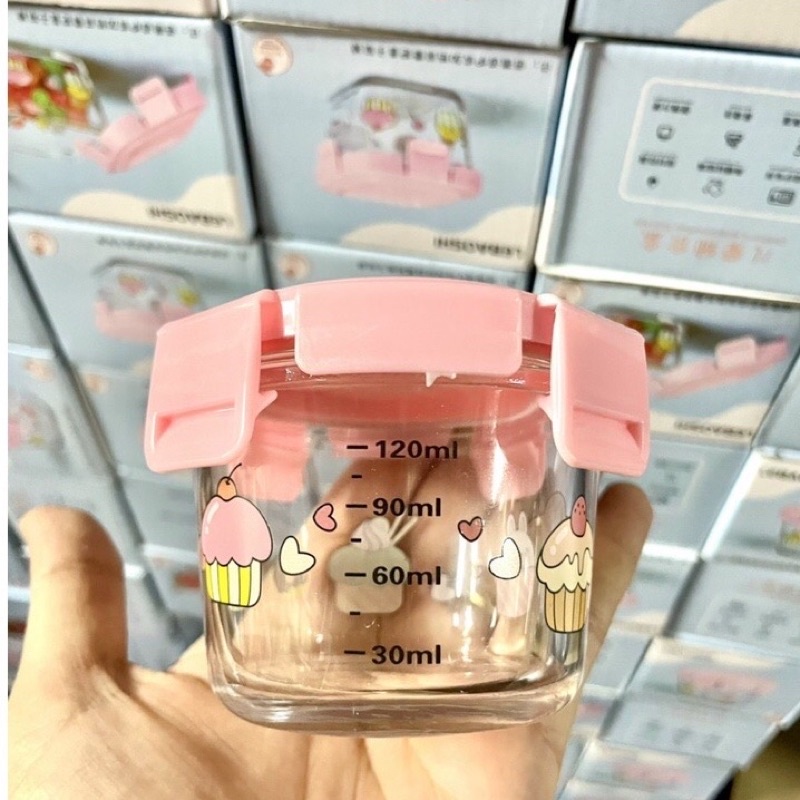 1 hũ thuỷ tinh chia vạch 120ml có nắp đậy đựng thức ăn cho bé