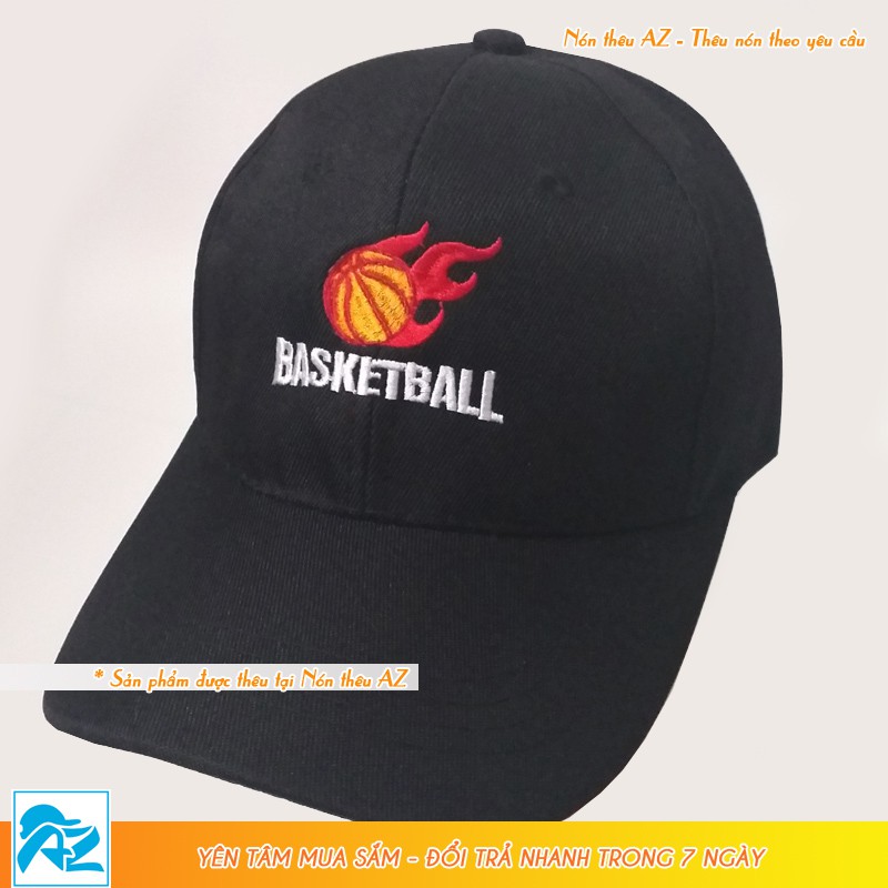 Nón kết nam nữ thêu logo bóng rổ Basketball màu đen - Mũ lưỡi trai MT544