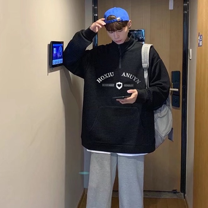 Áo khoác namCổ Polo Tay Dài Dáng Rộng Màu Sắc Simple Giản Có Khóa Kéo Thời Trang ÁO Hoodie Unisex