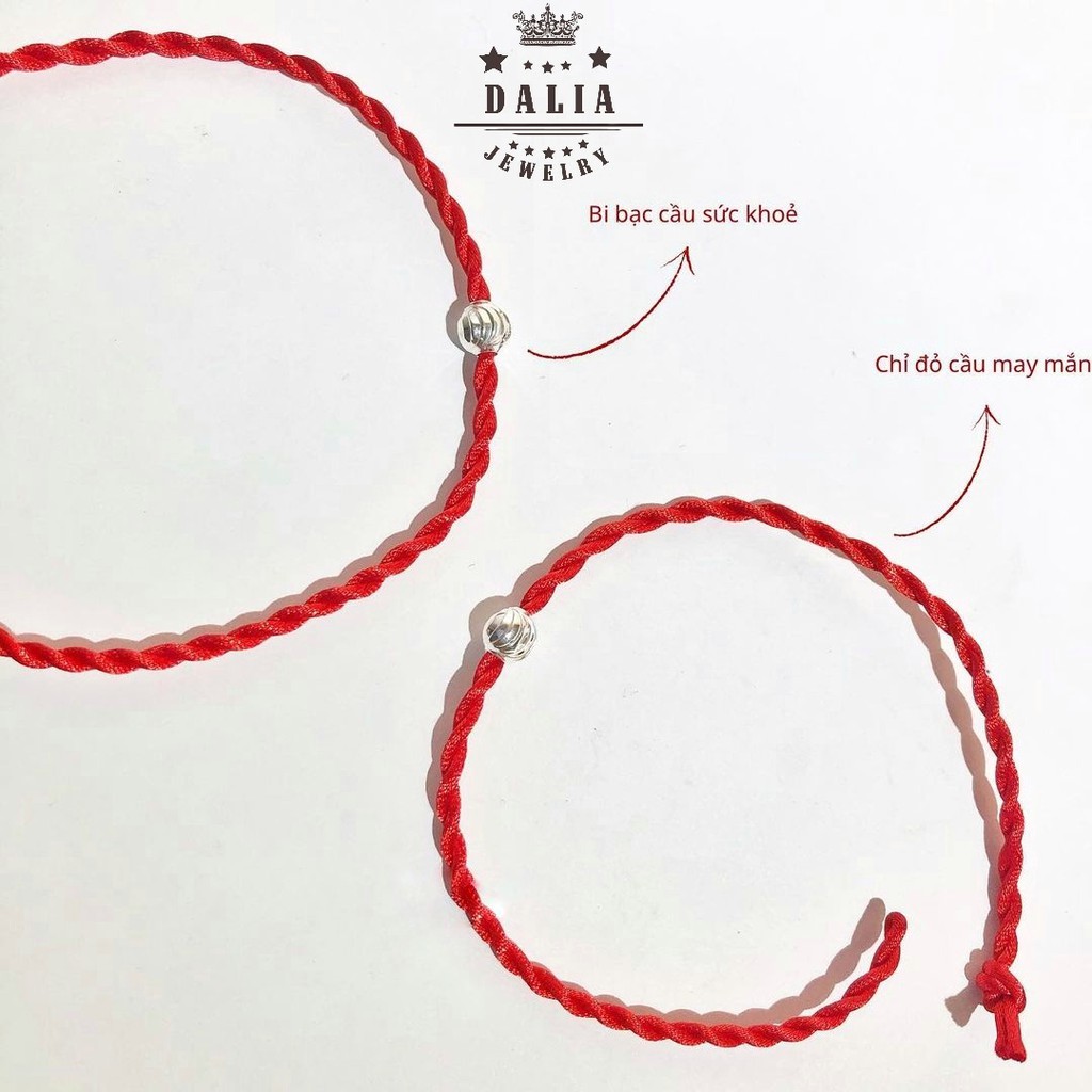 Vòng tay bạc nữa DaLiA Jewelry chỉ đỏ bi bạc, lụa xoắn, xinh xắn và may mắn, lắc tay bi VT001