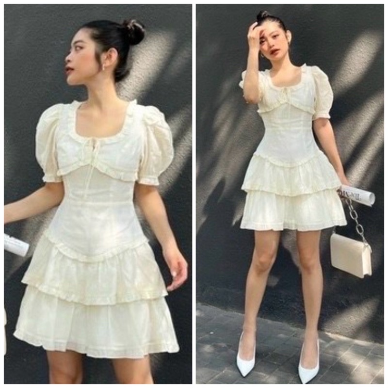 Đầm trắng tầng phối bèo (kèm hình thật)