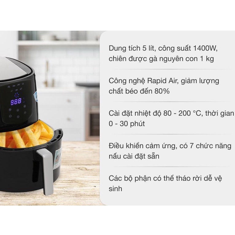 Nồi chiên không dầu điện tử Perfect 1400W dung tích 5L giảm chất béo trong đồ ăn bảo vệ sức khỏe - HAPOS