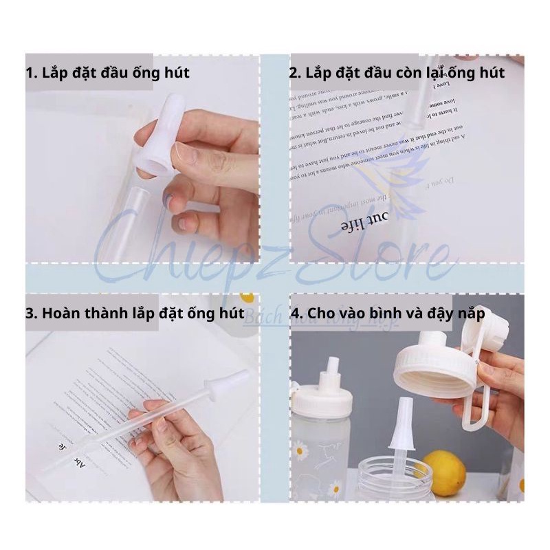 Bình nước thủy tinh hoa cúc, bình đựng nước , bình 500ml