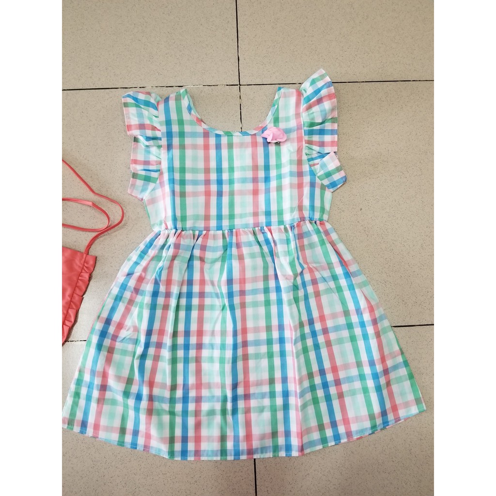 Đầm vải kate caro mát mẻ kèm túi cho bé đi chơi