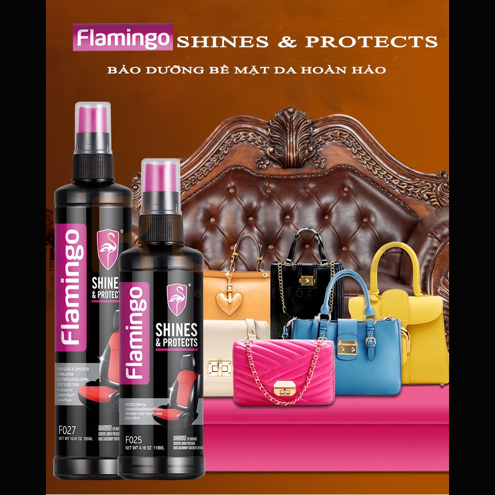 🚗  Flamingo chai xịt bảo dưỡng, vệ sinh vật dụng bằng da, ghế ô tô, túi, sofa, ví, áo khoác