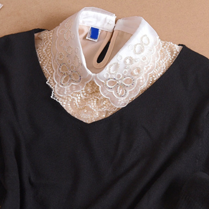 Cổ Áo Sơ Mi Giả Nhiều Lớp Phối Ren Hoa Đính Đá Tháo Rời Được Phong Cách Hàn Quốc Dành Cho Nữ