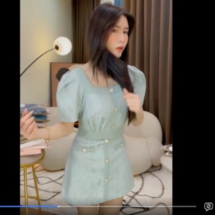 LILAC- Set áo + chân váy xanh ánh kim QCCC Hàng Loan Lâm