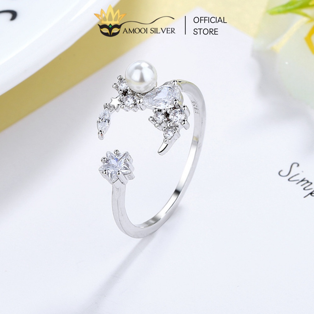 Nhẫn bạc S925 freesize mặt trăng ngọc ngà - Amooi Silver AN82