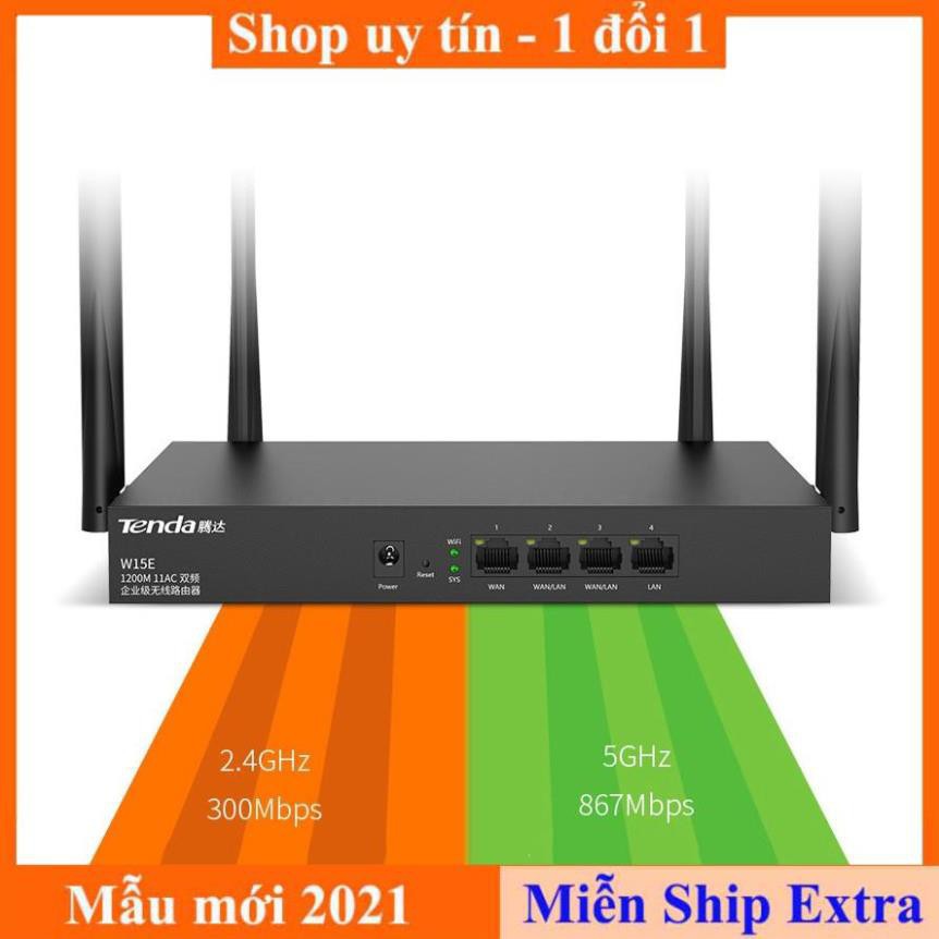 [ Xả kho tết] Bộ phát WIFI Tenda w15e ac1200Mps doanh nghiệp 50 user - vùng phủ sóng 300m2 4 ăn ten phát sóng cực mạnh