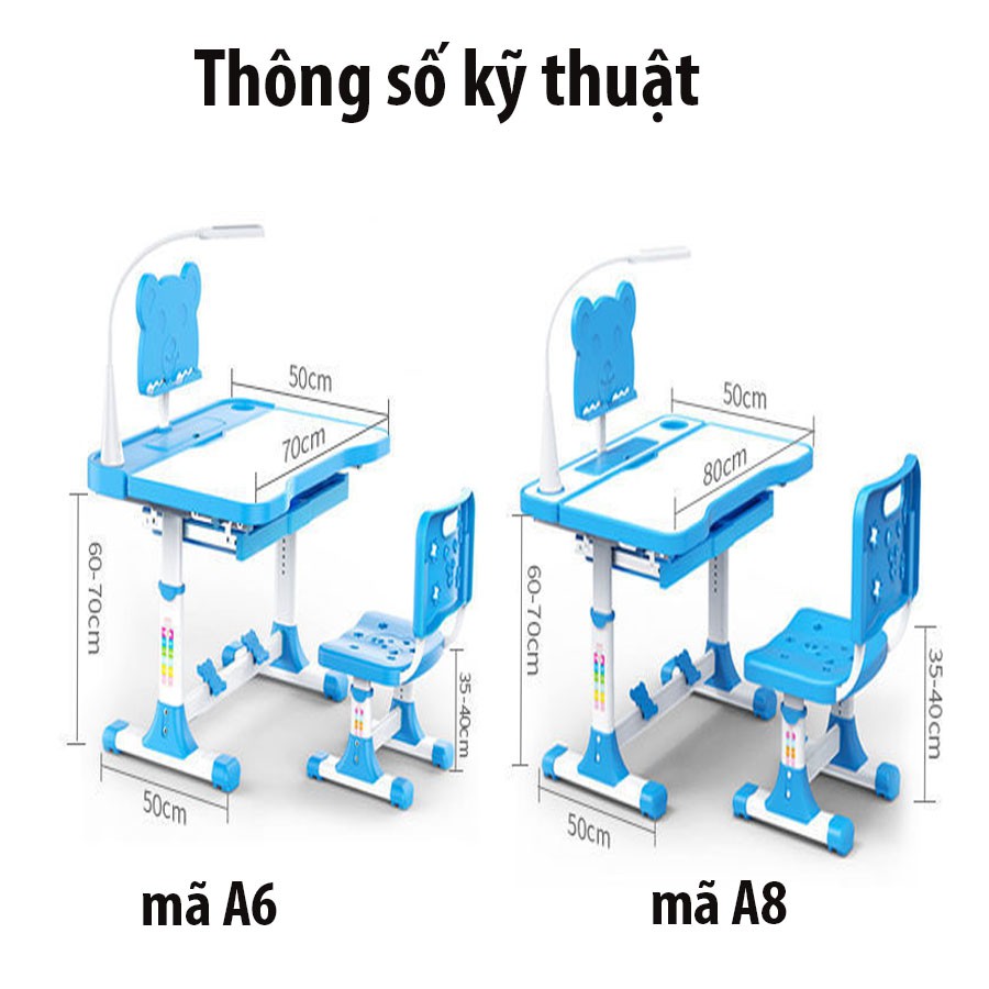 [Tặng kèm đèn học + đệm tựa lưng] Bàn học cho bé thông minh chống gù chống cận A8 điều chỉnh độ nghiêng mặt bàn