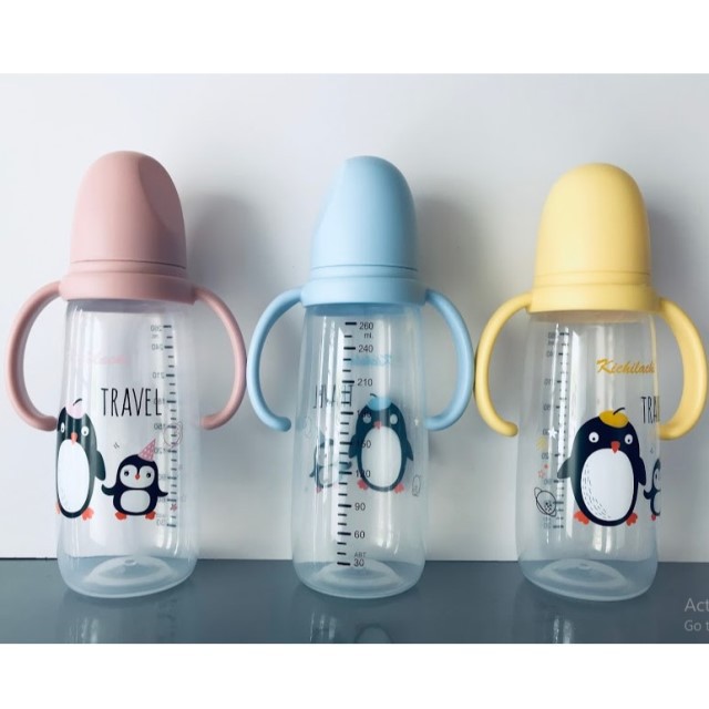 Bình sữa Kichilachi Kichi cổ hẹp nhựa PP BPA Free 260ml núm ty siêu mềm mô phỏng bầu ngực mẹ