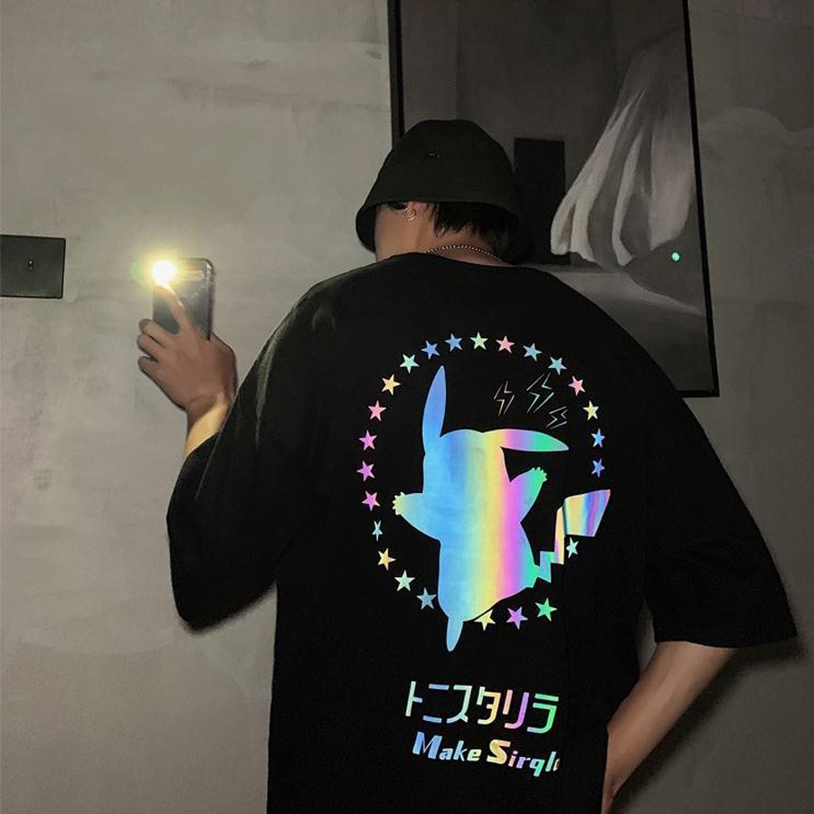 Áo thun phản quang 7 màu tay lỡ nam nữ PIKACHU03