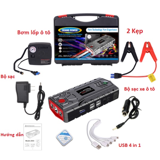 Bộ Kích Bình Đề Nổ Cứu Hộ Ô Tô Xe Hơi + bơm lốp Cao Cấp HIGH POWER - JX33 32000 mAh