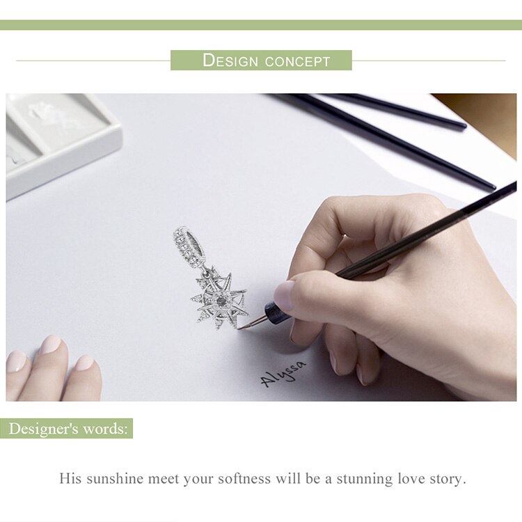 Mặt trang sức BAMOER SCC1135 bằng bạc 925 họa tiết mặt trăng và mặt trời đính zircon giả