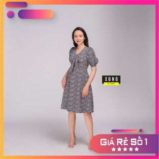 Váy đầm hoa nhí dáng dài tay phồng cột nơ Freesize – EveCloset