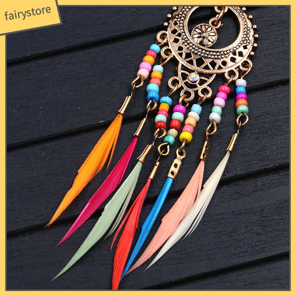 Bông Tai Móc Gắn Lông Vũ Phong Cách Bohemian Dành Cho Nữ