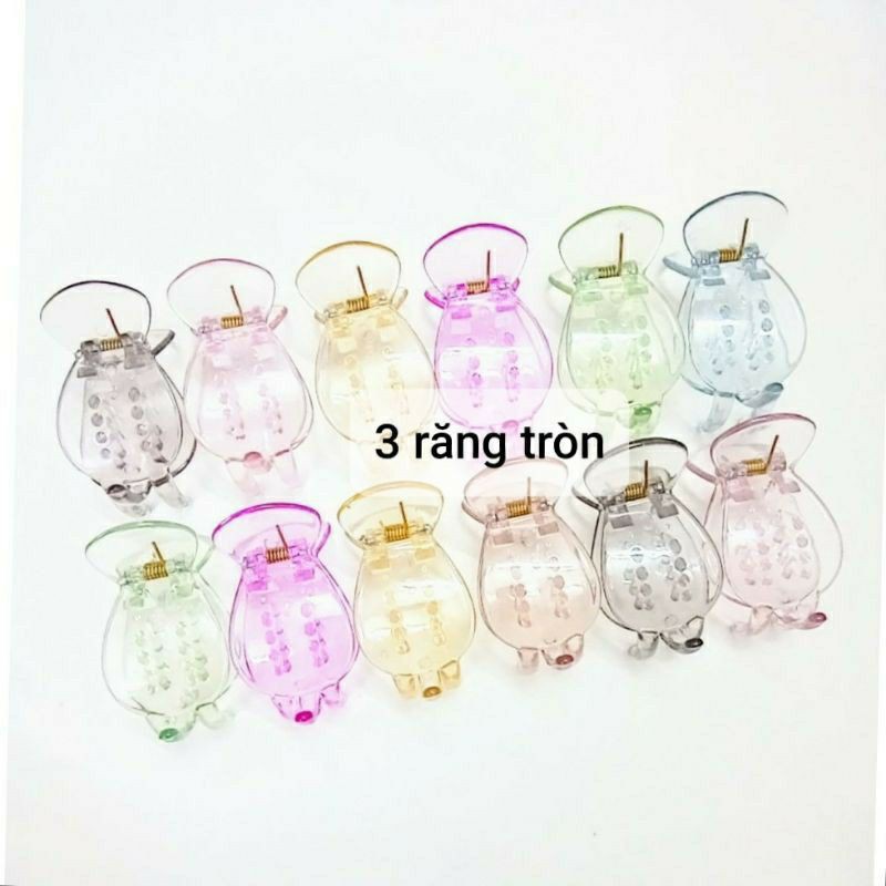 Kẹp tóc 3 răng tròn màu trong (1 cái)