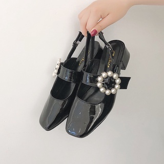 Giày sandal nữ bít mũi hở gót khóa ngọc cao cấp, giày nữ công sở gót 4 phân sang chảnh siêu cấp