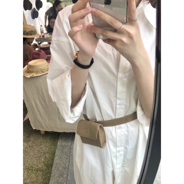 LOẠI 1 - Túi đựng airpod UNISEX thắt lưng, đeo hông, đeo cổ da lộn màu nâu tây mini CÓ 2 LOẠI DÂY ĐEO