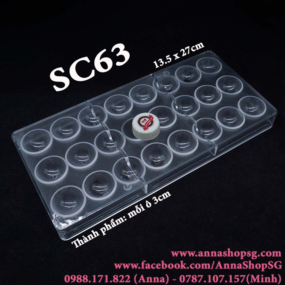 SC63 KHUÔN SOCOLA NHỰA CỨNG 24 BÁN CẦU