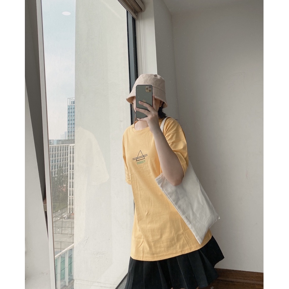 Áo Thun 3158 Fujsxejs PEONYB Unisex [FREESHIP]  Phông form rộng tay lỡ, pull in hình tam giác vintage cá tính Ulzzang