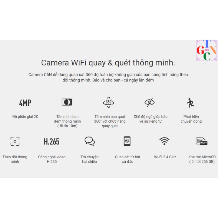 Camera ip wifi Ezviz C6N 4Mp trong nhà độ phân giải 2K, đàm thoại 2 chiều, phát hiện chuyển động, tầm xa hồng ngoại 10m
