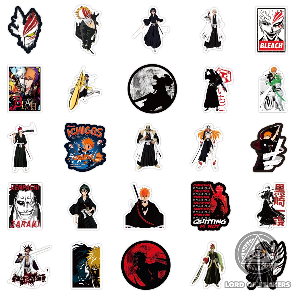 Set 50 Nhãn Dán Nhân Vật Hoạt Hình BLEACH Sticker Anime Manga Chống Thấm Nước Trang Trí Mũ Bảo Hiểm, Laptop, Sổ, Guitar