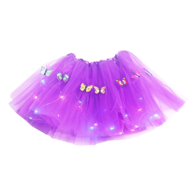 Haha Chân Váy Lưới Tutu Co Giãn Phối Đèn LED Dành Cho Bé Gái Tập Múa Ballet