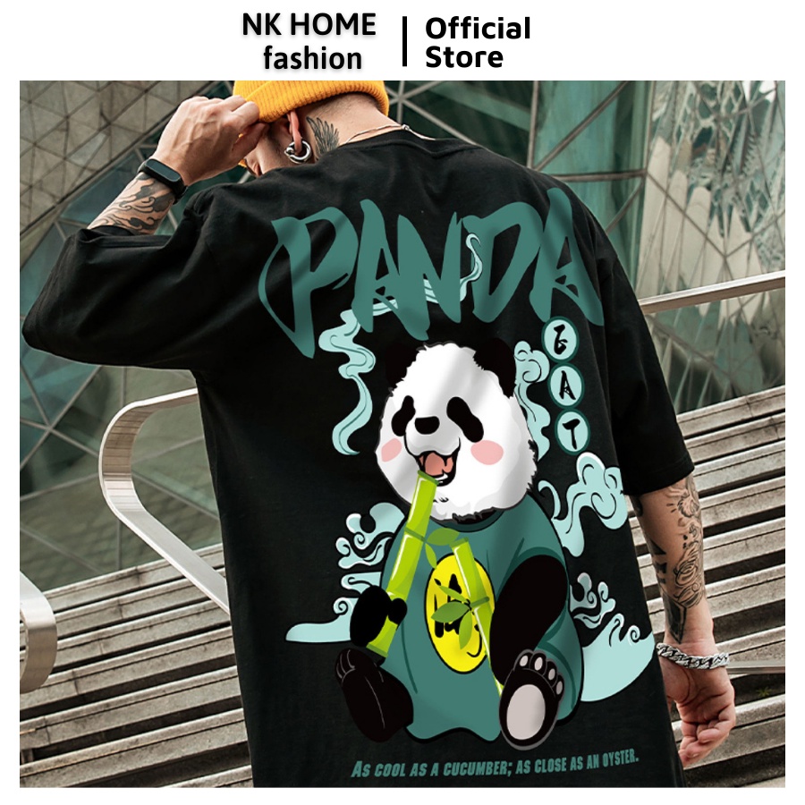 Áo thun tay lỡ unisex GẤU TRÚC PANDA thiết kế dày dặn - Áo phông nữ form rộng cho cặp đôi phong cách hàn quốc