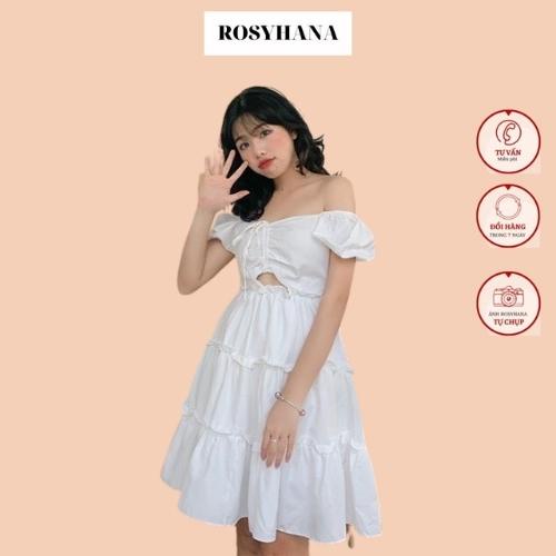 Đầm babydoll tiểu thư, váy nữ sang chảnh rút dây khoét eo ullzang _Rosyhana