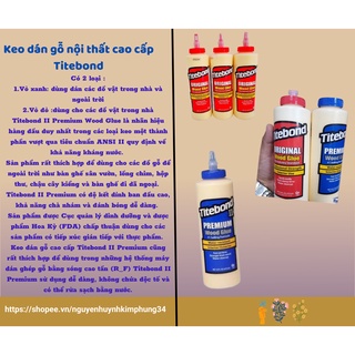 Keo dán gỗ chính hãng titebond ii premium/ titebond original wood glue, chai xanh/ chai đỏ, made in usa