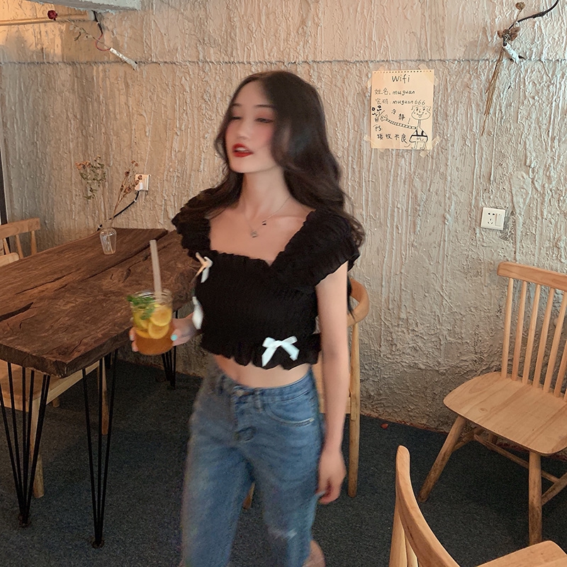 Áo IELGY màu trơn phối nơ thời trang gợi cảm dành cho nữ