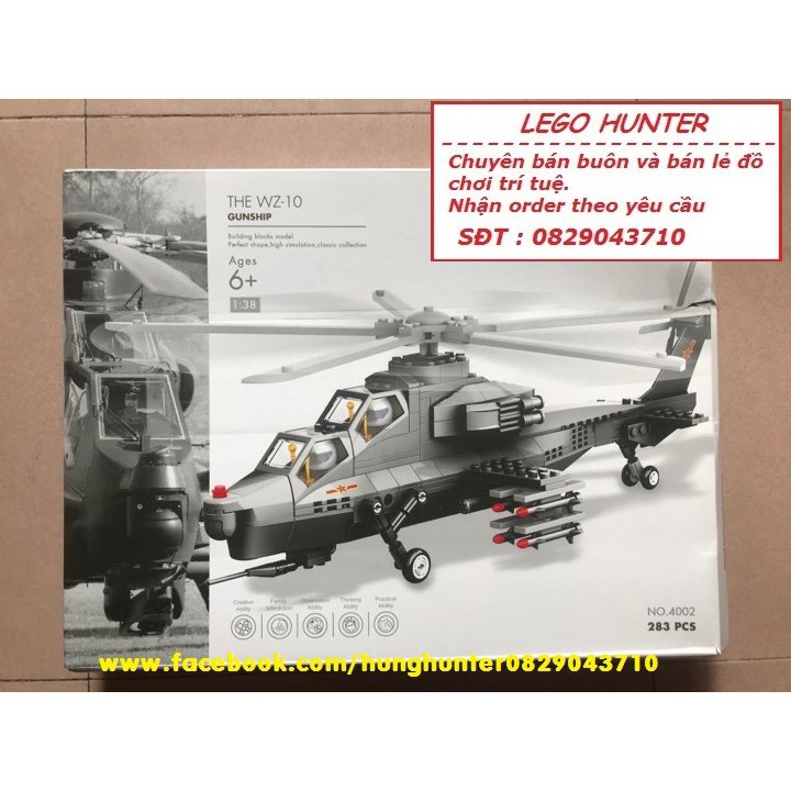 Lego Army Wange JX 4002 lắp ráp Mô hình Máy bay trực thăng chiến đấu WZ 10
