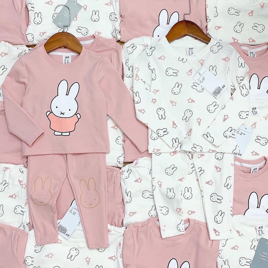 Bộ dài tay thu đông cho bé gái - Set 2 bộ thỏ Hm chất cotton siêu đẹp cho bé gái size 1-6t