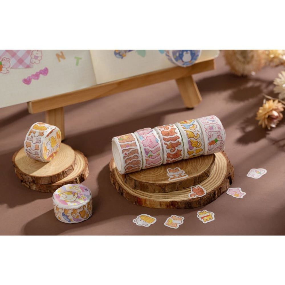 Băng keo giấy washi tape dạng sticker hoạ tiết hoạt hình