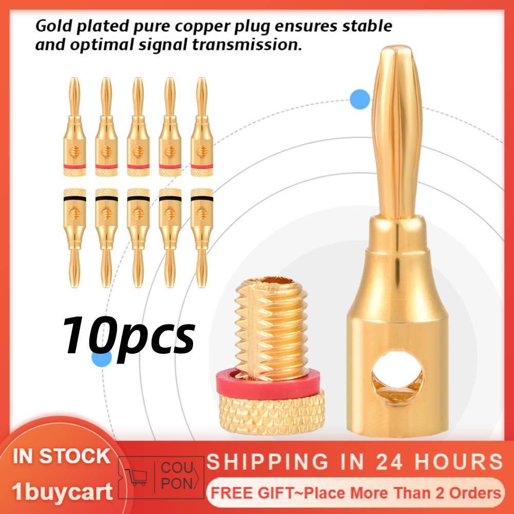 1buycart 10 Pcs Gold Plated Banana Plug Wire Audio Connectors