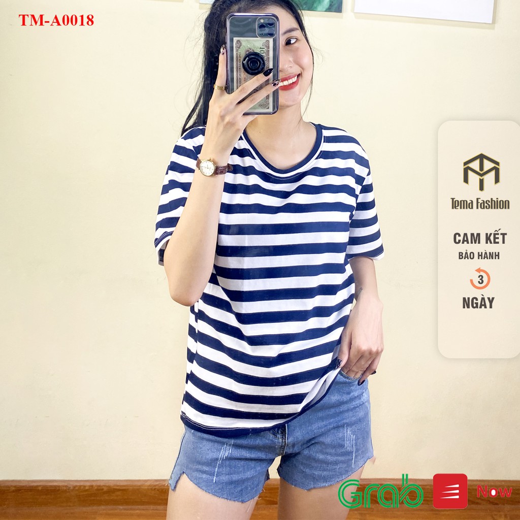 Áo phông nữ TEMA - Áo thun nữ tay lỡ kẻ ngang cổ tròn chất cotton siêu mát | BigBuy360 - bigbuy360.vn