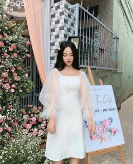 Đầm dự tiệc tay lưới đính hạt cao cấp
