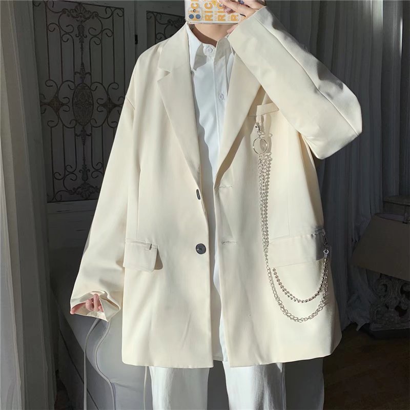 Áo Khoác Vest Phối Dây Xích Màu Xanh Dương Phong Cách Đường Phố Thời Trang Mùa Thu Cao Cấp Cho Nam