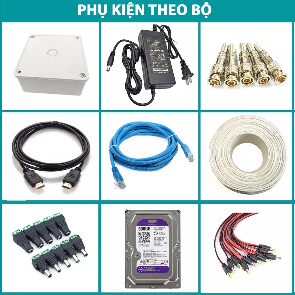Trọn bộ camera hikvision 2.0MP full HD, xem qua điện thoại, BH chính hãng, cắm là chạy