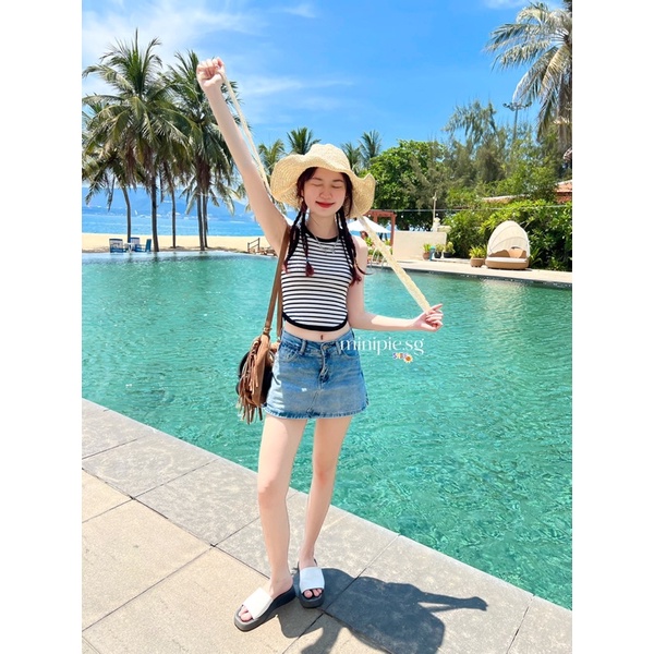 Áo Tank Top Sọc Vạt Bầu Co Dãn Tốt Form Ôm Tôn Dáng Minipie