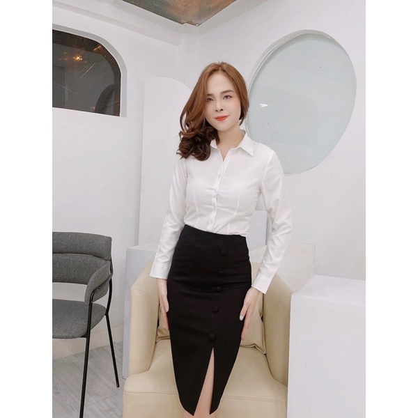 Áo sơ mi trắng tay dài chất cotton lụa siêu dày dặn