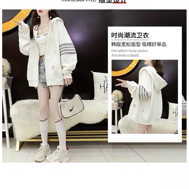 (SALE SẬP SÀN) Áo hoodie khóa kéo 3 sọc tay