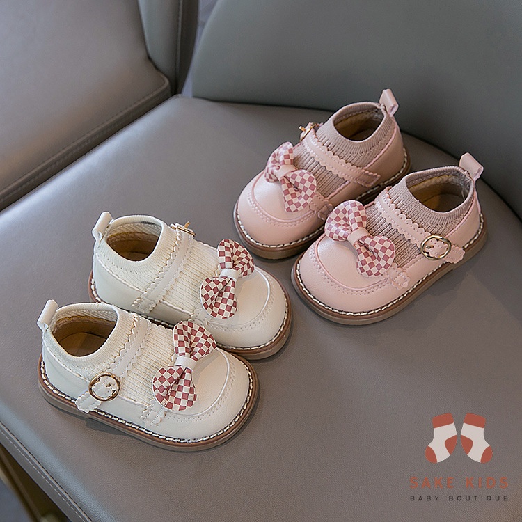 Giày búp bê Giày tập đi bé gái phong cách Hàn Quốc chất da PU mềm quai dán phối nơ dễ thương mới nhất M2233